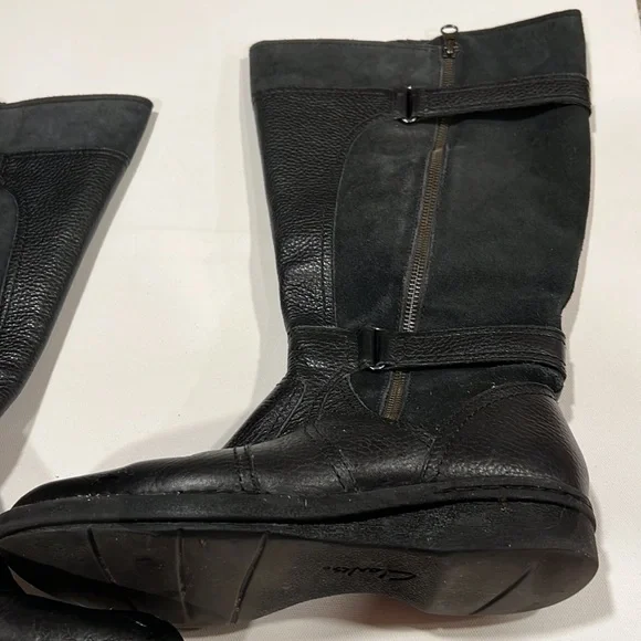CLARKS Women’s Whistles Whey Black Zip Up Riding Boots Leather & Suede 8.5M - Picture 5 of 13